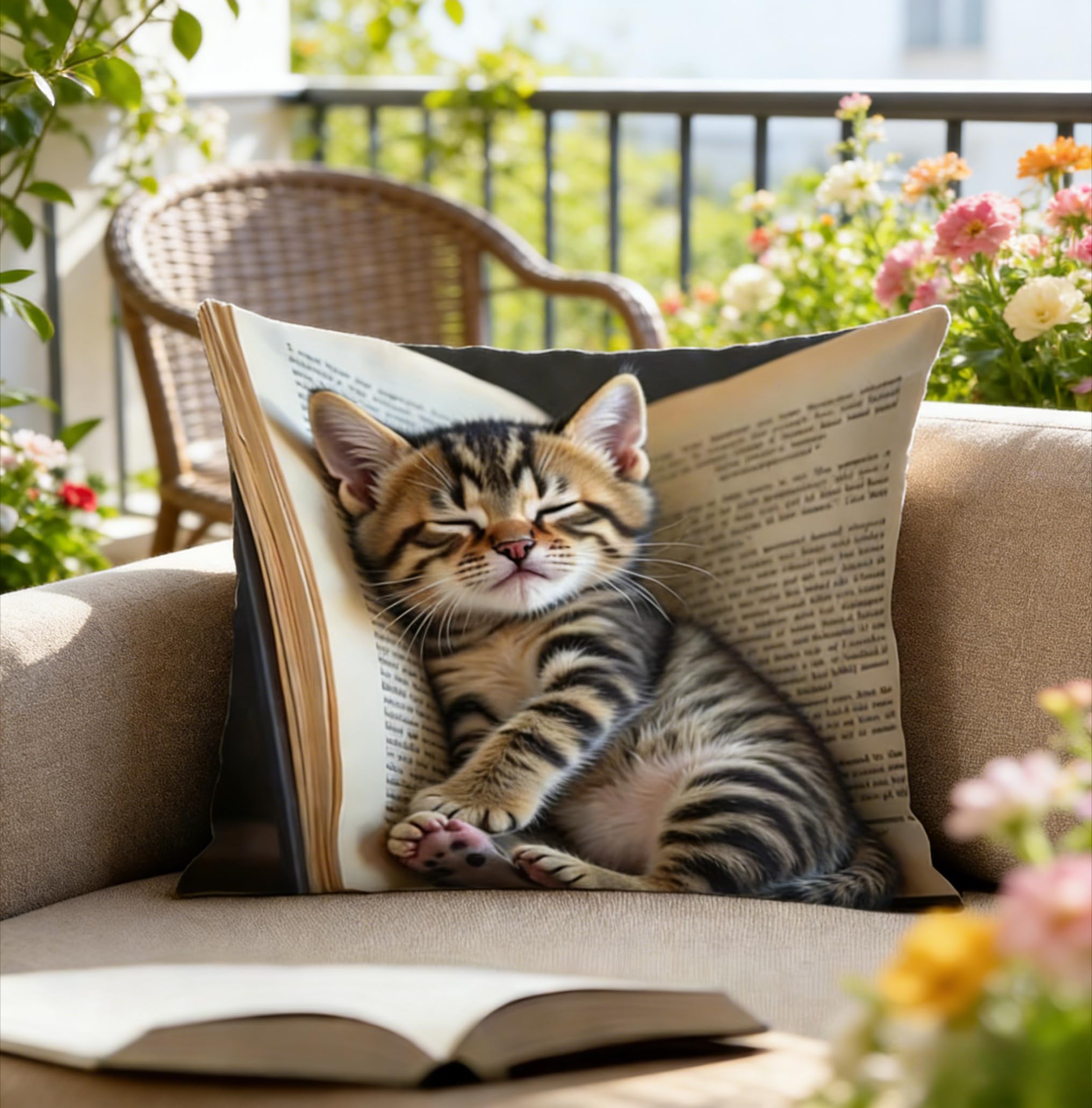 Cute Cat Pillow Covers - Soft Throw Pillowcase for Living Room, Bedroom, Sofa, and Home Decor, Adorable Animal Pattern, 18x18 Inch (Black-White - Brown-Sleeping cat)