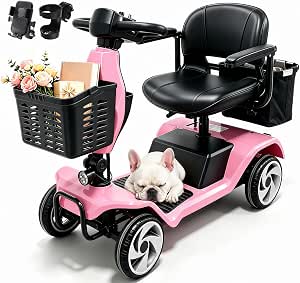 Foldable Mobility Scooter for Seniors, 330 lbs Capacity, 4-Wheel Lightweight Electric Travel Scooter - Pink