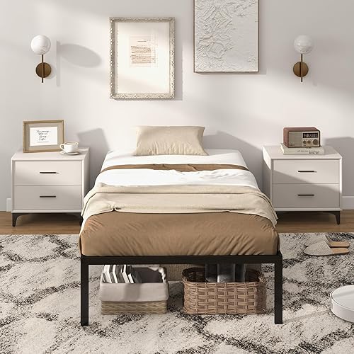 Miniatura 4 de KOMFOTT Base de cama de plataforma metálica de tamaño individual de 14 pulgadas, base de cama metálica resistente con espacio de almacenamiento