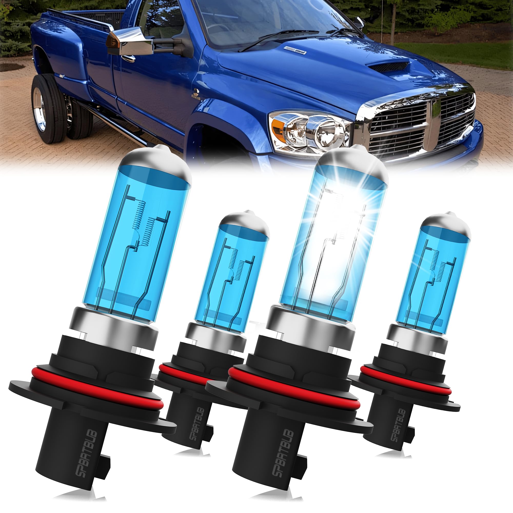 SPBRTBUB headlight bulbs compatible with DODGE RAM 1500 2500 3500 1994-2005 halogen Light Bulb, 9007/hb5 high beam + 9007 Low Beam Lights, Pack of 4