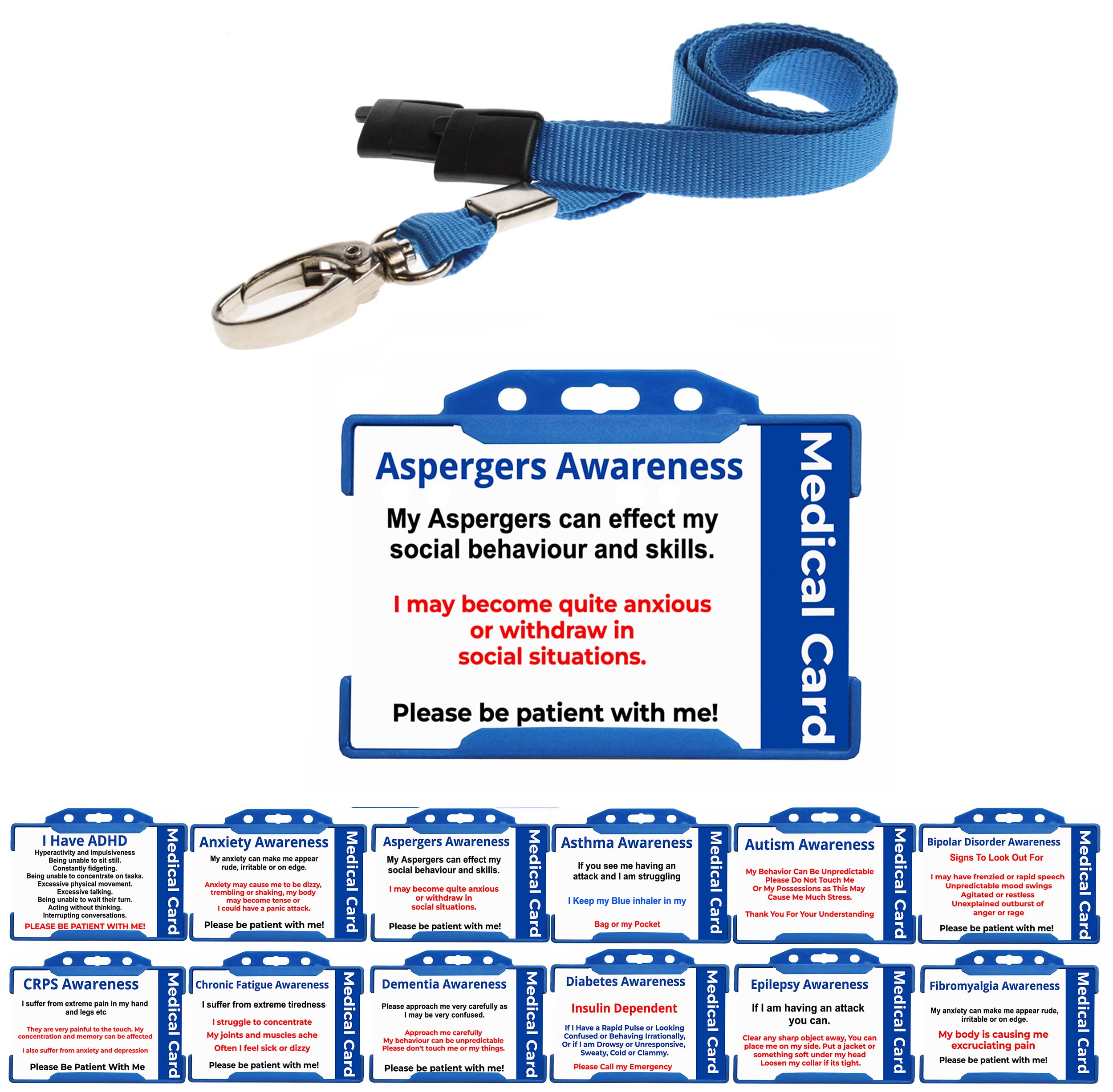 Asperger’s Syndrome Hidden Disability Awareness Card from Quantum Leap – Durable Printed Plastic ID with Blue Lanyard & Holder, Autism & Medical Alert Badge