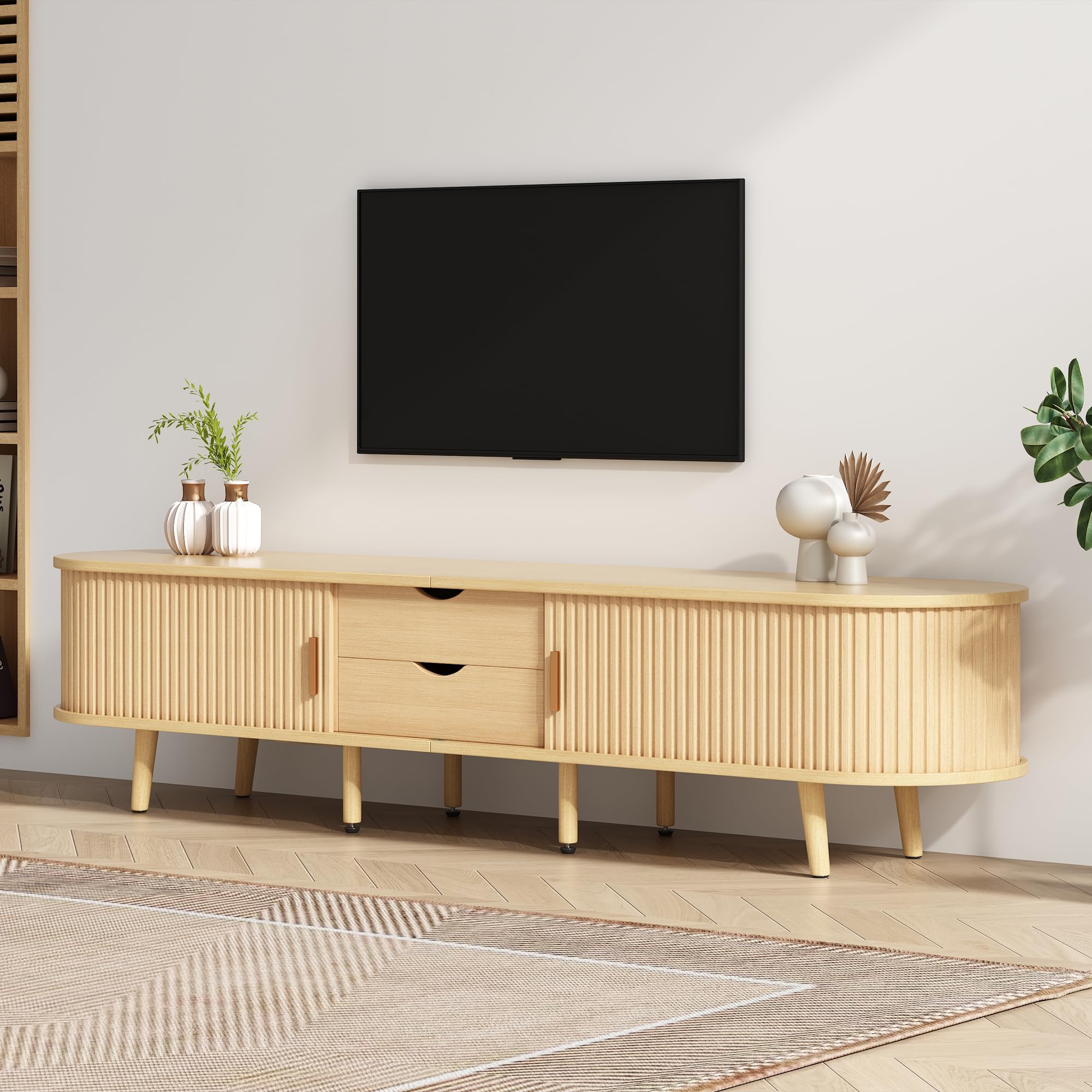 Mueble de TV para salón de 175 x 40 x 42 cm con espacio de almacenamiento, tablero de fibra de densidad media, 2 cajones