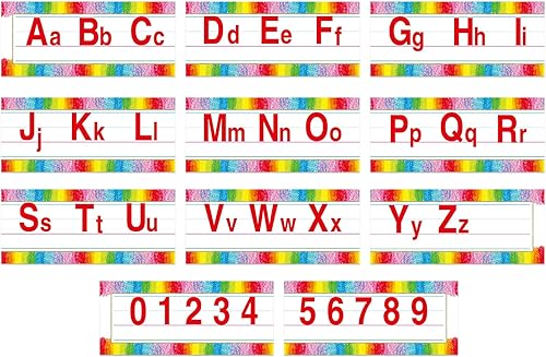 Miniatura 12 de Janlaugh 11 tablones de anuncios del alfabeto, alfabeto ABC número 0-9, tiras de pared para aula, decoración de pared con 50 puntos adhesivos