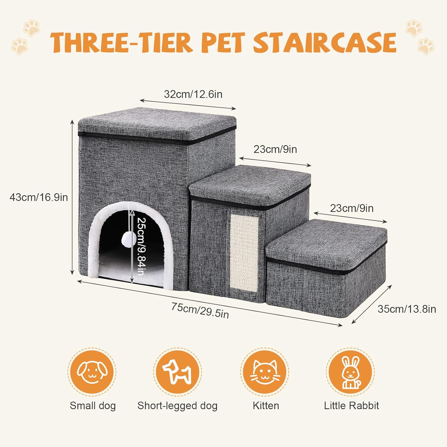 Foldable Dog Stairs for Small Dogs - Adjustable Pet Stairs for Bed or Couch with Storage, Non-Slip Design & Durable Build - Perfect Dog Steps for Mobility & Comfort