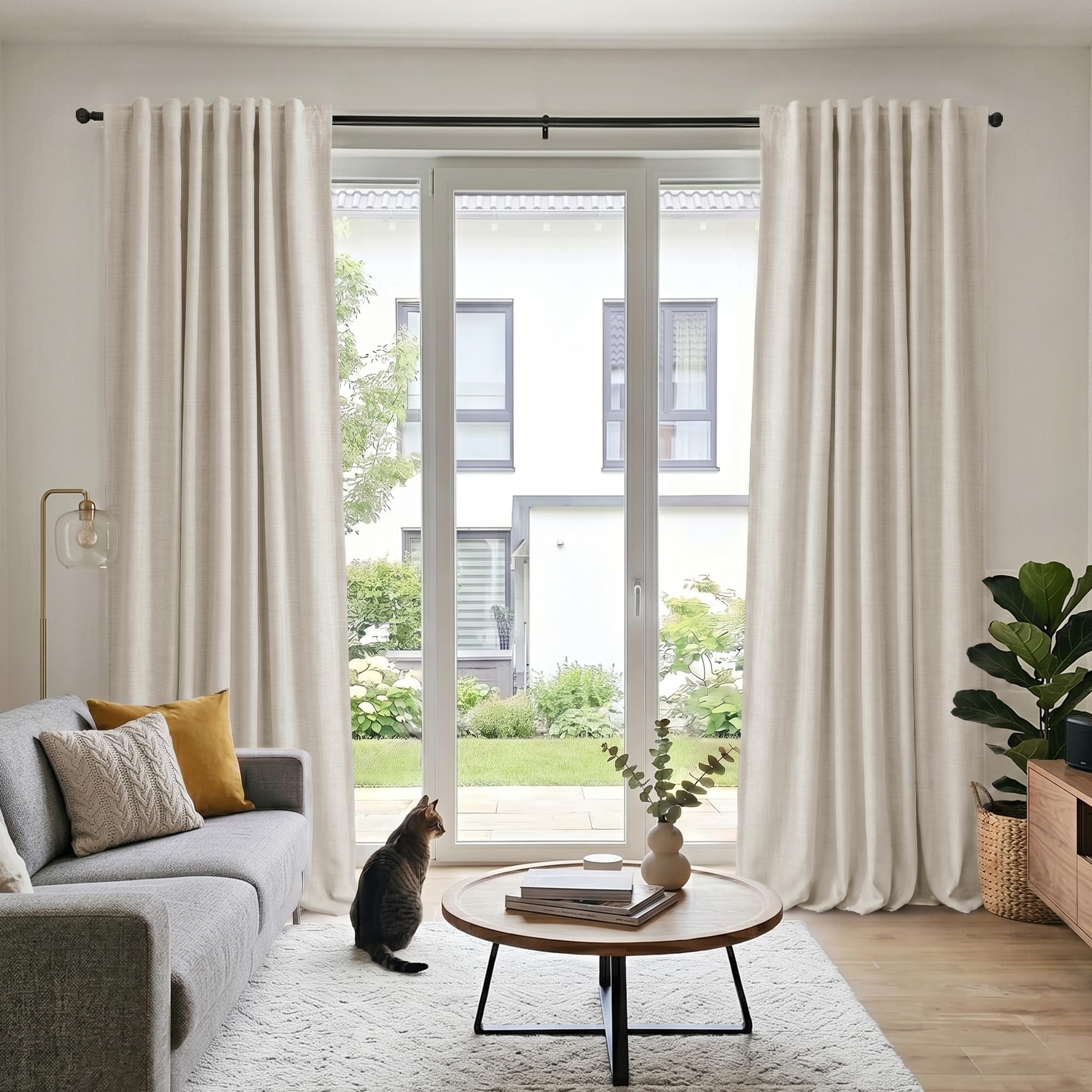 100% Verdunkelungsvorhänge mit verdeckten Schlaufen, Leinen-Optik, 2er-Set Blickdichte Vorhänge Stangendurchzug für Schlafzimmer oder Wohnzimmer – H245 x B140 cm, Creme