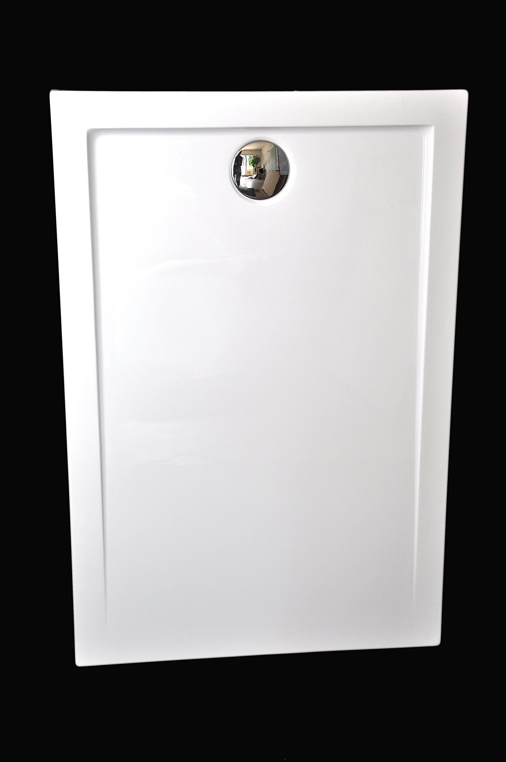 Piastra ultra piatta per doccia, box doccia in acrilico, piano bianco lucido; 120 x 80 x 3,5 cm con saltarello