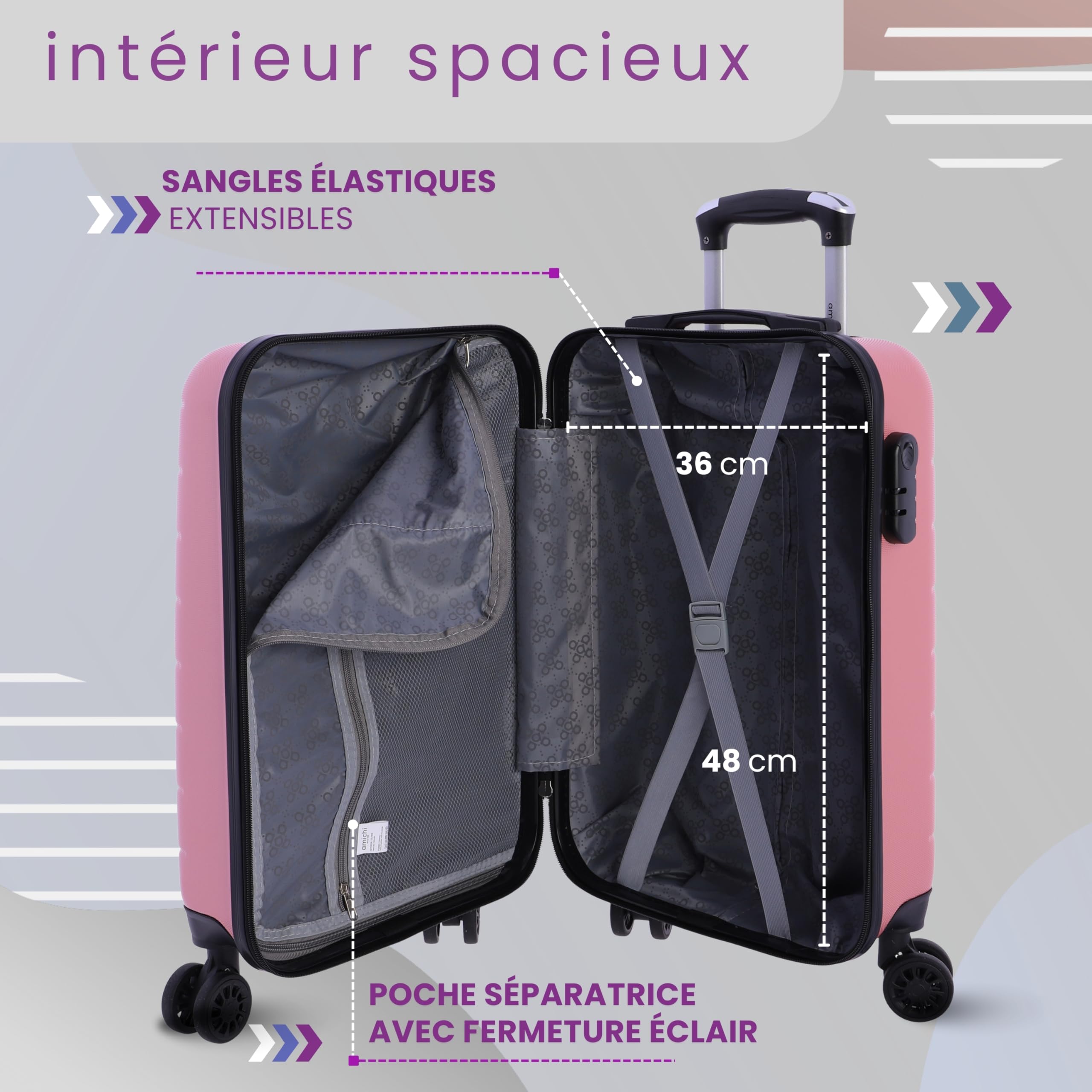AMICHI - Valigia per cabina rigida 55 x 40 x 20 | bagaglio a mano leggero a 4 ruote 360 º | compatibile con Ryanair, EasyJet e Plus | ideale per week-end, affari o voli brevi