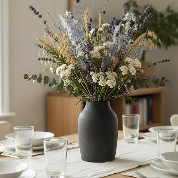 PORCER Ceramic Rustic Farmhouse Flower Vase, 7.2 Inch Boho Terracotta Vase for Home Decor, Living Room, Table, Shelf, Mantel Decoration, Farmhouse-Bronze