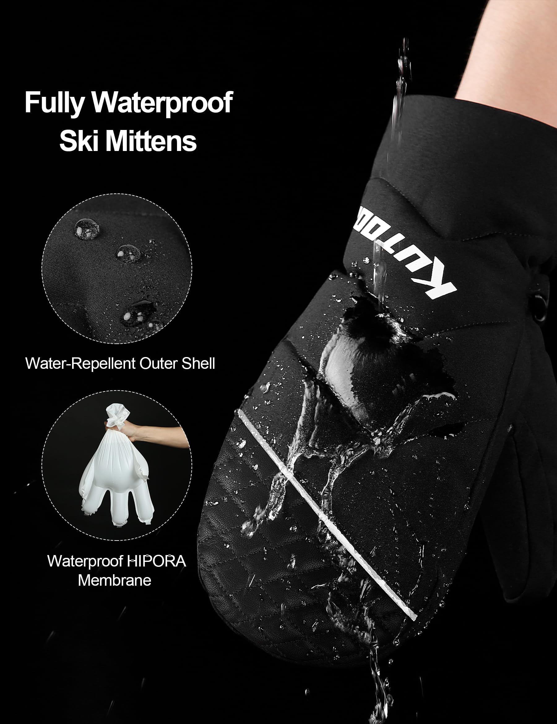 KUTOOK Guanti da Sci e Snowboard Professionale Guanti Invernali Impermeabili Antivento e Resistente per Sport all'Aria Aperta