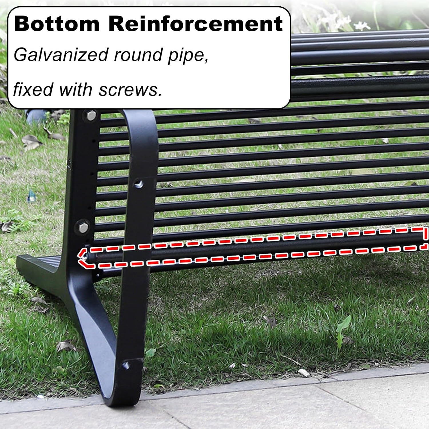 Outdoor Metal Bench, 3 Person Park Bench, Windproof and Rainproof, Suitable for Patios, Terraces, Streets, and Gardens(Black,180x52x42cm/71x20x17in)