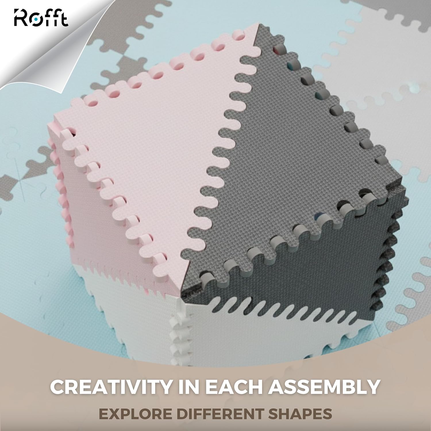 Little fun times Play Mat for Baby Large 72 Pieces, Assembled Total 64 x 64 inch 28,4 SqFt, Interlocking Floor Puzzle, EVA Tiles Playmat for Toddler and Kids, Two Colors Design with Edges.