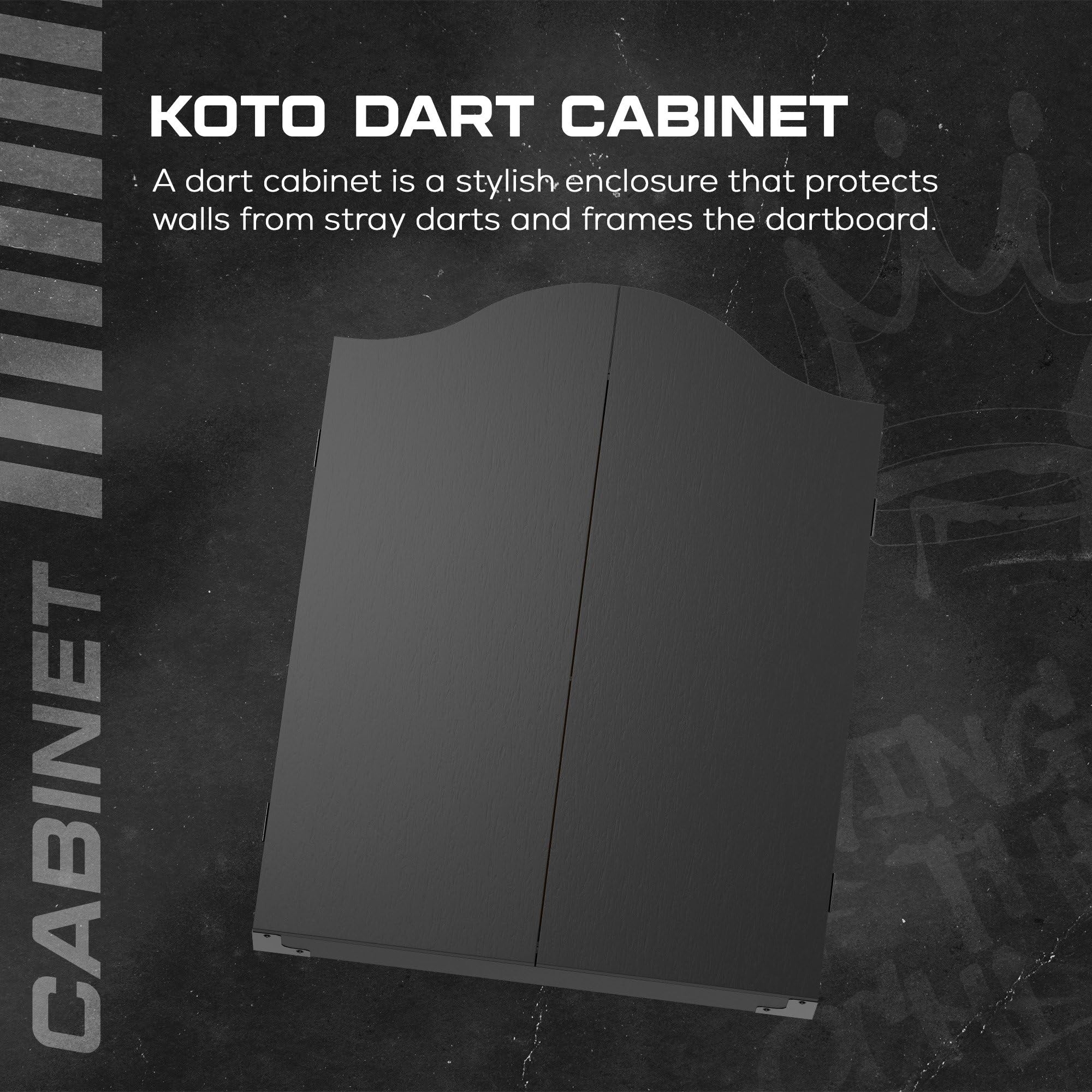 KOTO – Set Armadio per Freccette Nero, Completo di Dartboard, 2 Set di Freccette e Linea Oche, Mobile in Legno di Lusso