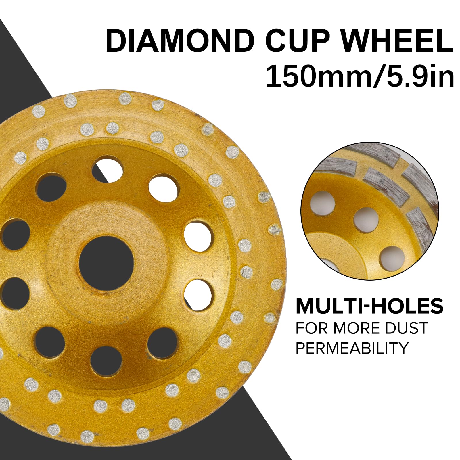 Cappa di aspirazione per smerigliatrice per calcestruzzo, 125 mm, cappa di aspirazione, smerigliatrice angolare 115/125/150 mm, aspirazione con mola diamantata per calcestruzzo (150 mm x 15