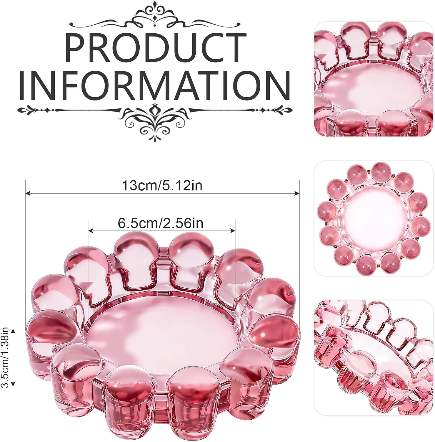 Rancco Bubble Candle Dish Glass Candle Holder Tray, Round Pillar Candlestick Plate Stand for Table Centerpieces, Modern Decorative, Home Decor, Wedding, Suitable for Large Cylindrical Candles（Pink）