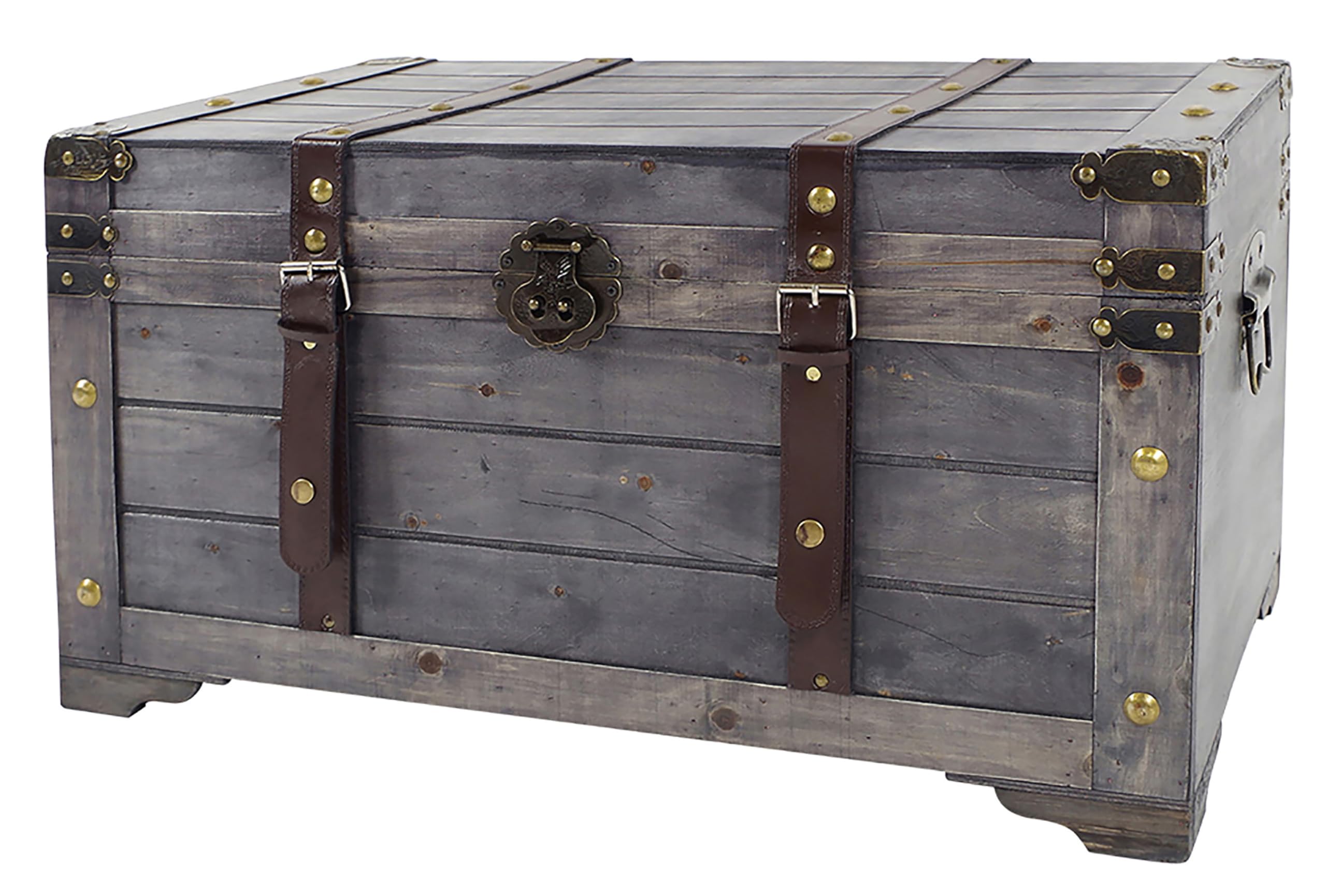 Kobolo Vintage Holztruhe – 70x35x38 cm, Grau, KUBA Truhe