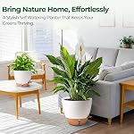 T4U Self Watering Pots 5 Pack (6/8/9/10/12 Inch), Planters with Water Level Window and Wick Rope for Busy People, Heavy Duty Floor Pot for Herbs to Large Monstera Tree, Indoor Outdoor Decor(White) | Visible water level window, Herbs pothos and large