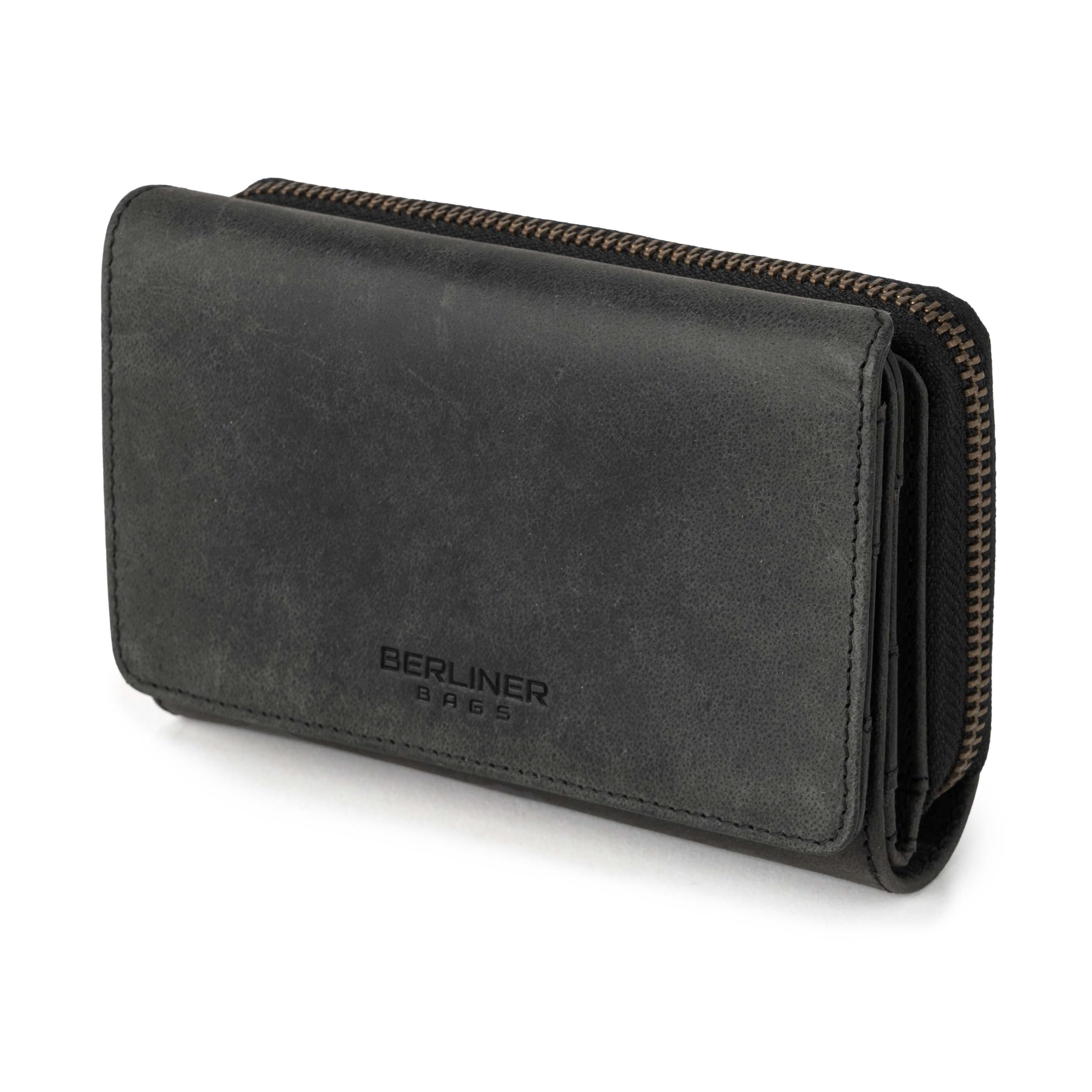 Berliner Bags Cartera Mujer de Piel Vienna, Billetera Grande con Monedero, Gran Capacidad y Protección RFID, Tarjetero - Gris Oscuro