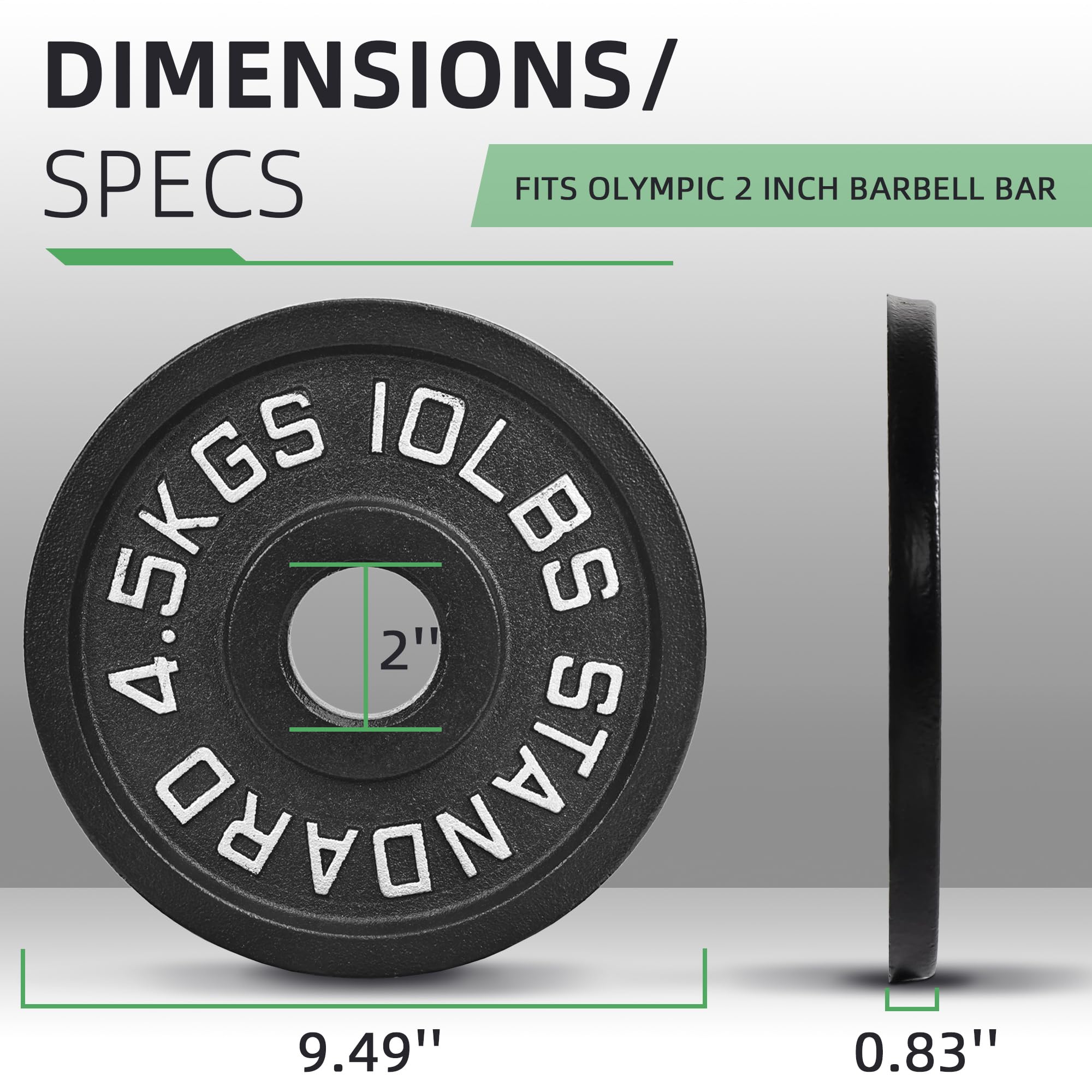 Condition photo showing Good Condition for 2-Inch Olympic Cast Iron Weight Plate for Strength Training & Weightlifting, Multiple Sizes