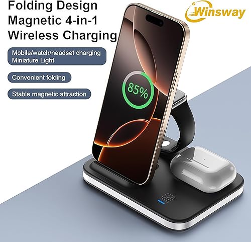 Miniatura 6 de Cargador inalámbrico de carga con luz nocturna, soporte plegable 4 en 1, soporte de cargador para múltiples dispositivos para Apple - iPhone 17 16