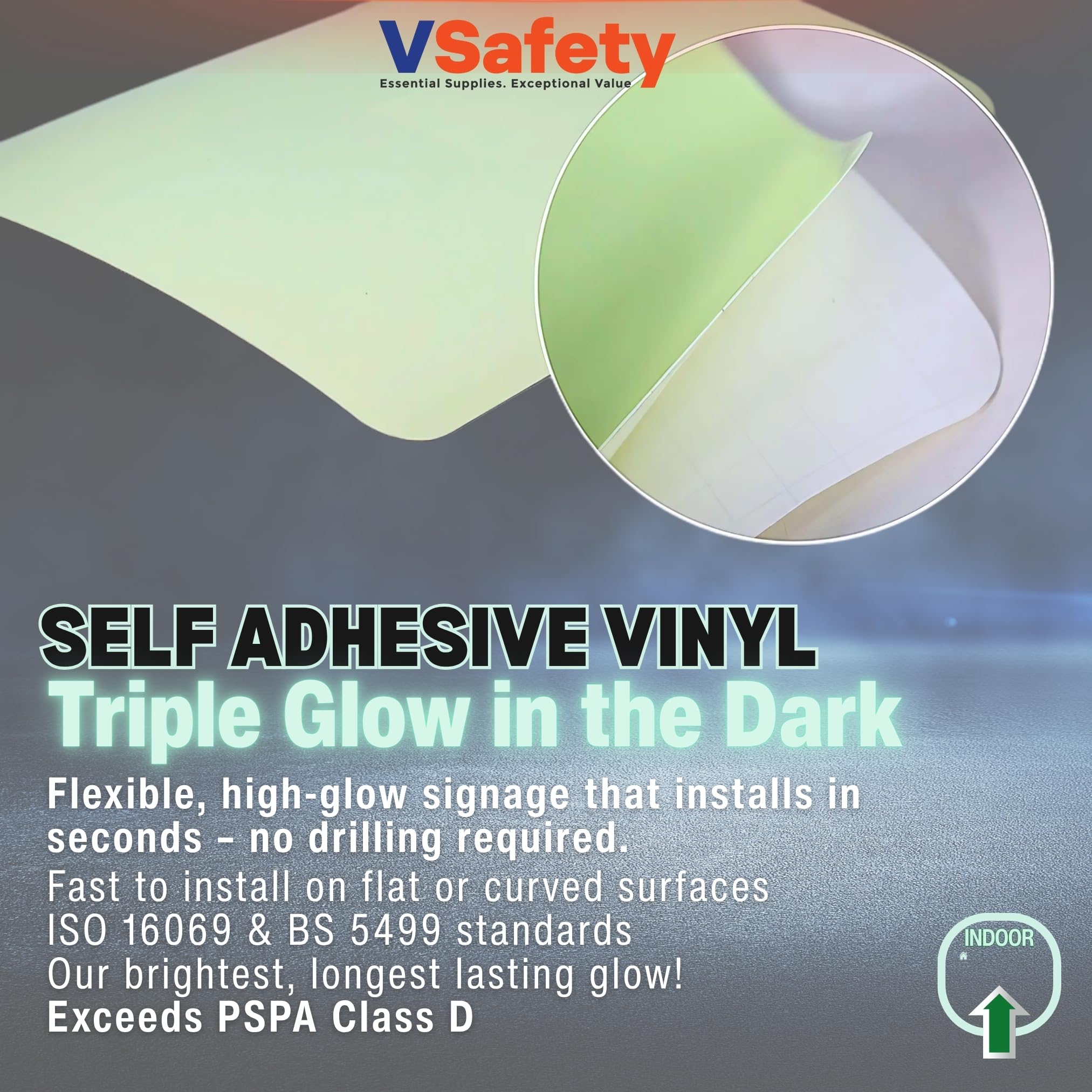 V Safety - Señal de seguridad que brilla en la oscuridad, precaución en caso de fuego, no utilices estos elevadores, 600 x 900 mm, hecha de vinilo autoadhesivo de triple brillo, señalización de