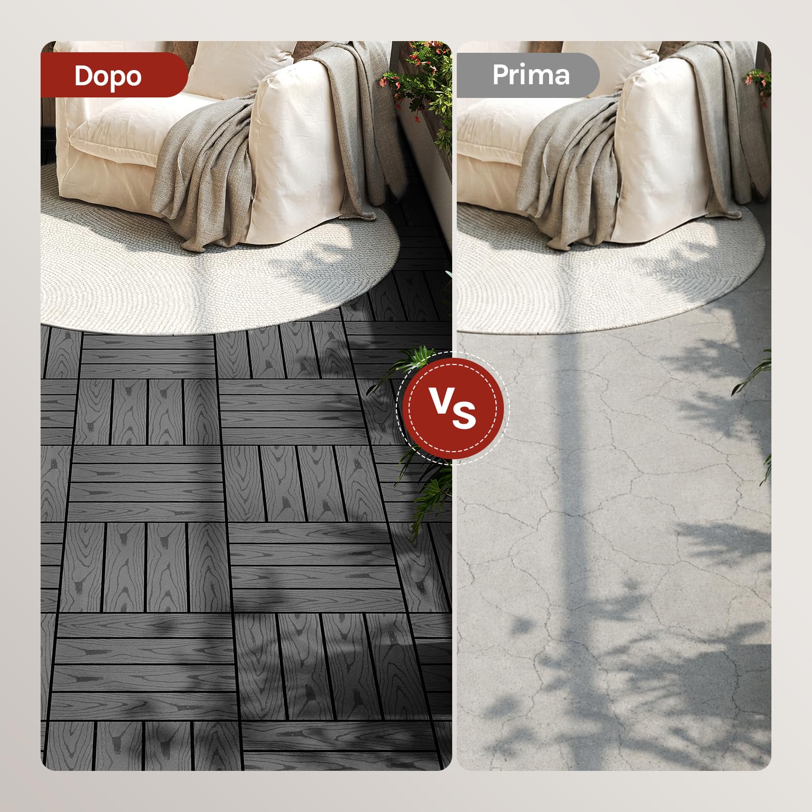 WOLTU 22 x Pavimentazione Esterna WPC ad Incastro 30x30cm,Grigio | Piastrelle ad Incastro, Per Balcone/Giardino/Terrazza, in WPC, Legno Composito, 22 Pannelli / 2 m², Grigio
