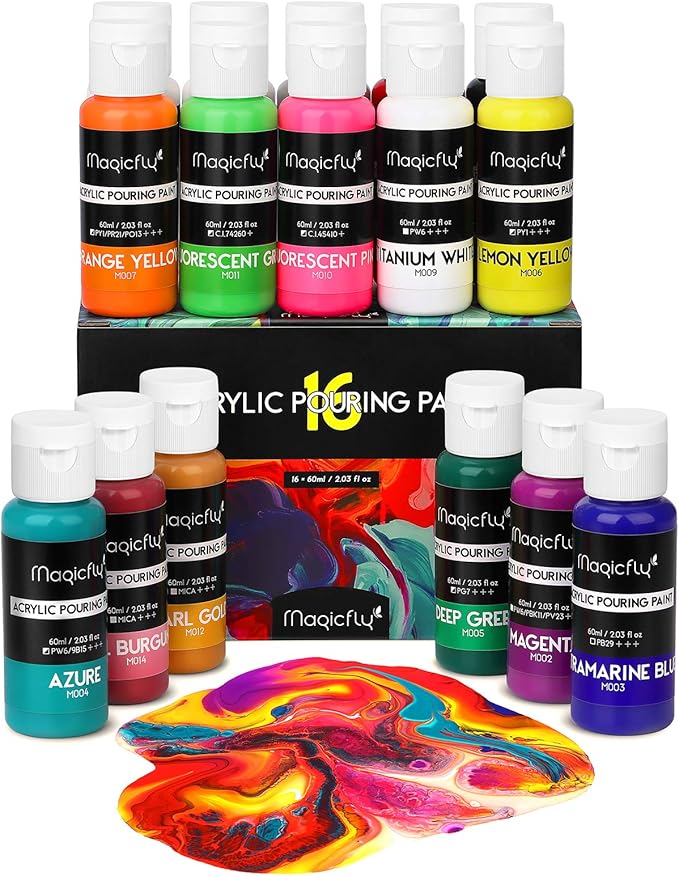 Magicfly 16 Colors Acrylic Pouring Paint (60ml/2 oz), PreMixed & Ready
