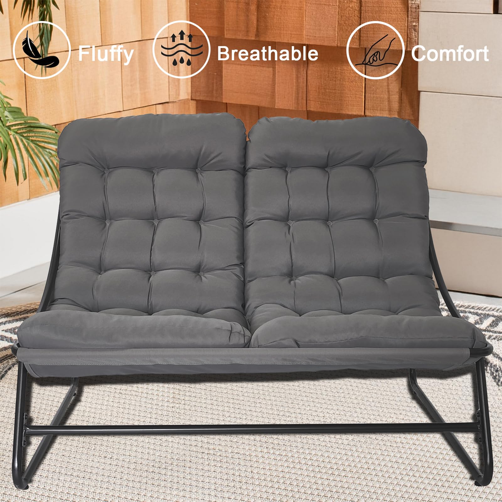 Loungesessel Garten für 2 Personen, Outdoor Relaxsessel und Balkon Sessel bequem, Balkonsessel als Gartensessel Outdoor, für Wohnzimmer, Garten, Balkon, Terrasse (Doppelstuhl)
