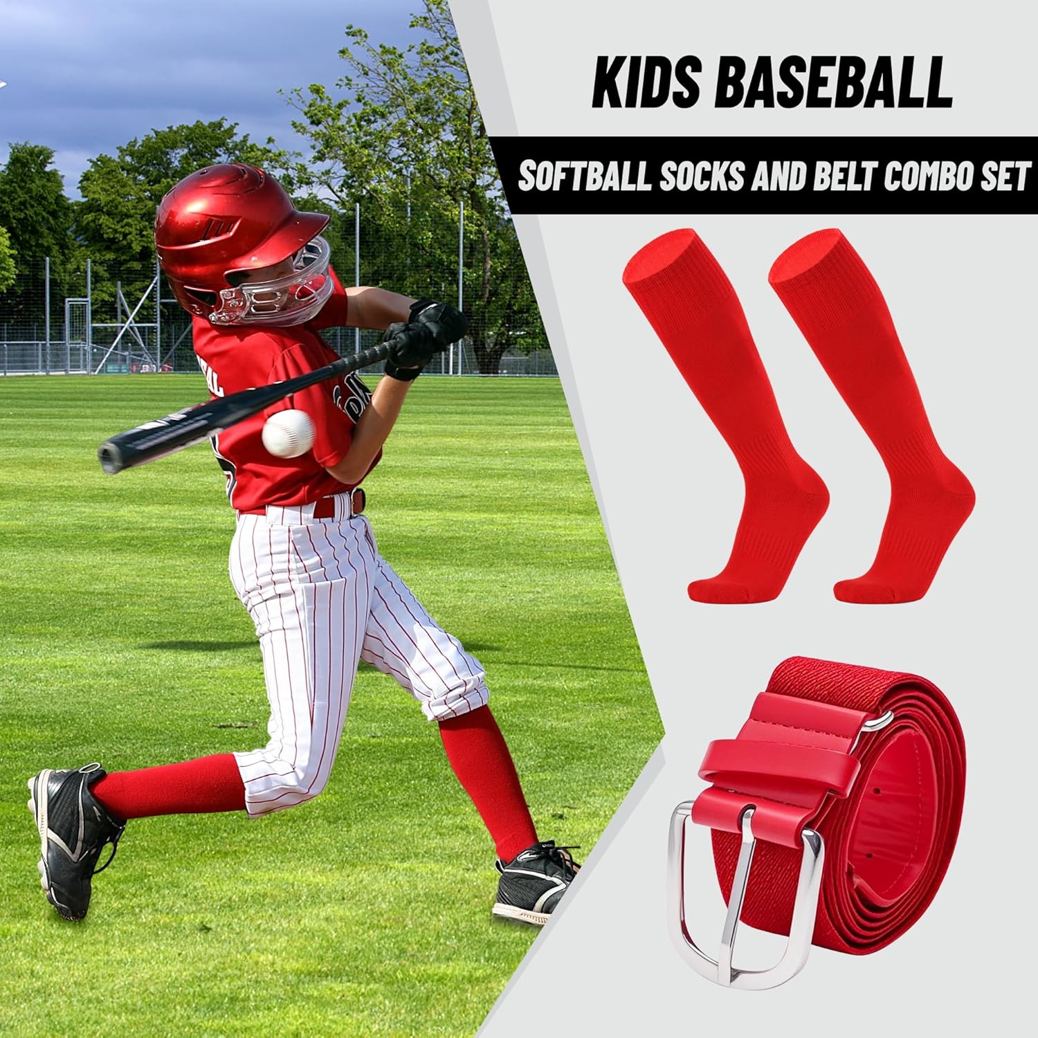 Youth Baseball Softball Socks and Belt Combo Set Adjustable Baseball Belt for Boys Girls(2Pairs of Socks with 1 Belt) - Image 6