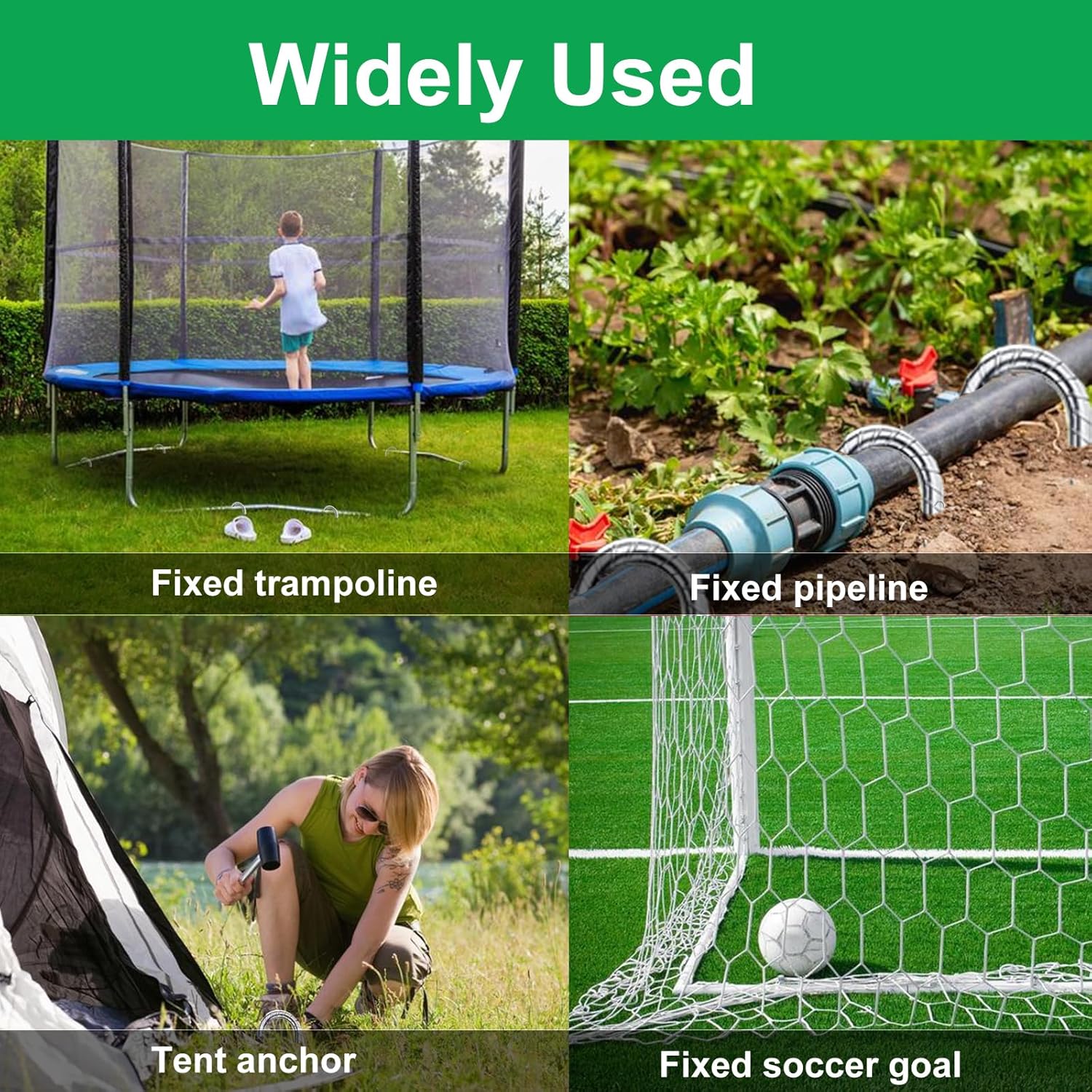 Trampolines Wind Stakes 12 Inch, U Shaped Rebar Stakes Heavy Duty, Safety Ground Anchor Galvanized Steel Wind Stakes for Camping Tents, Soccer Goals, Canopy, Garden, Yard