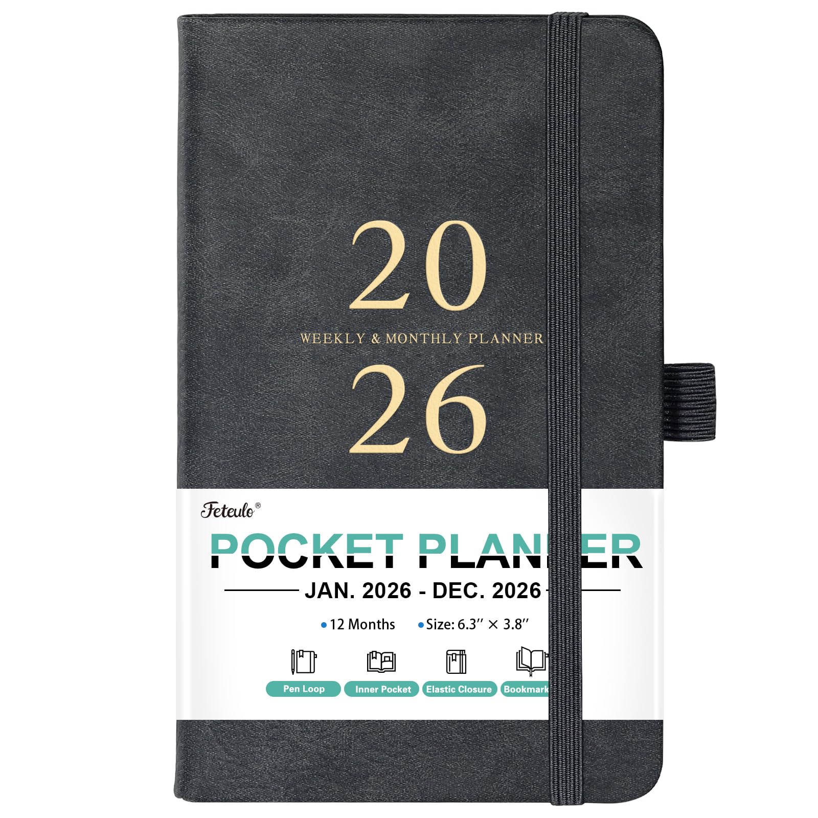 2026 Pocket Planner/Calendar - Purse Planner 2026, JAN 2026 - DEC 2026, Pocket Calendar 2026 for Purse, 6.3'' × 3.8'', Elastic Bound, Bookmark, Agenda