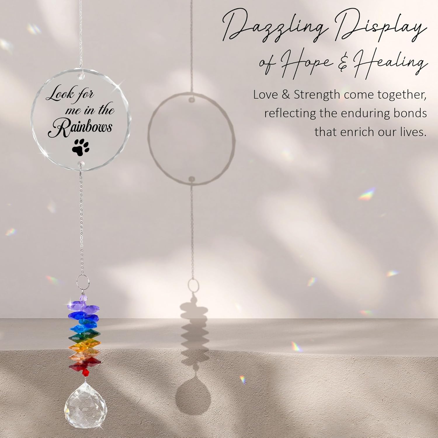 Pet Memorial Suncatcher Look for me in The Rainbows - Dog Memorial Gifts - Pet Loss - Thoughtful Dogs and Cats Remembrance - Pet Sympathy - Crystal Bereavement Gift - Image 2
