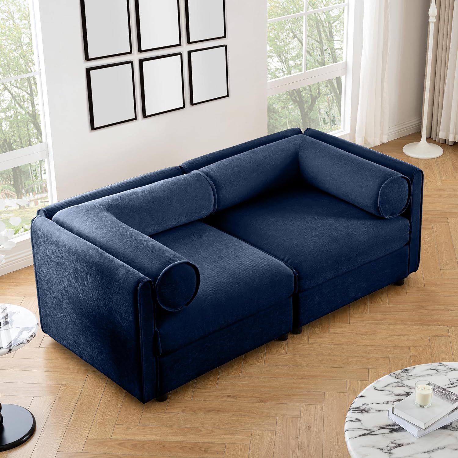75.5'' Modular Sectional Sofa, Chenille Loveseat with 2 Seater Couches Chaise for Living Room, Blue