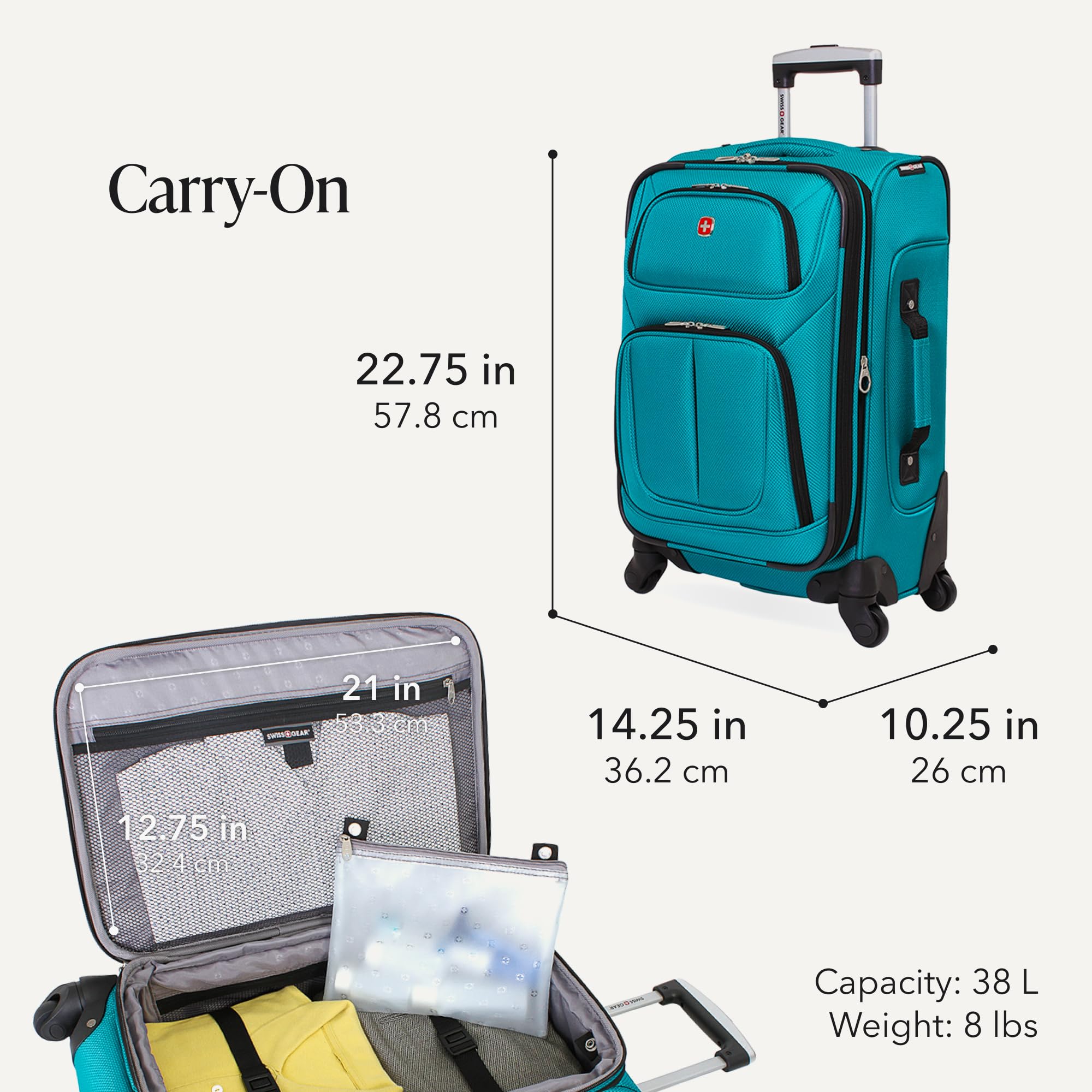 SwissGear Sion Softside Expandable Roller Luggage, Teal, 3 Piece Set (21/25/29) view 2