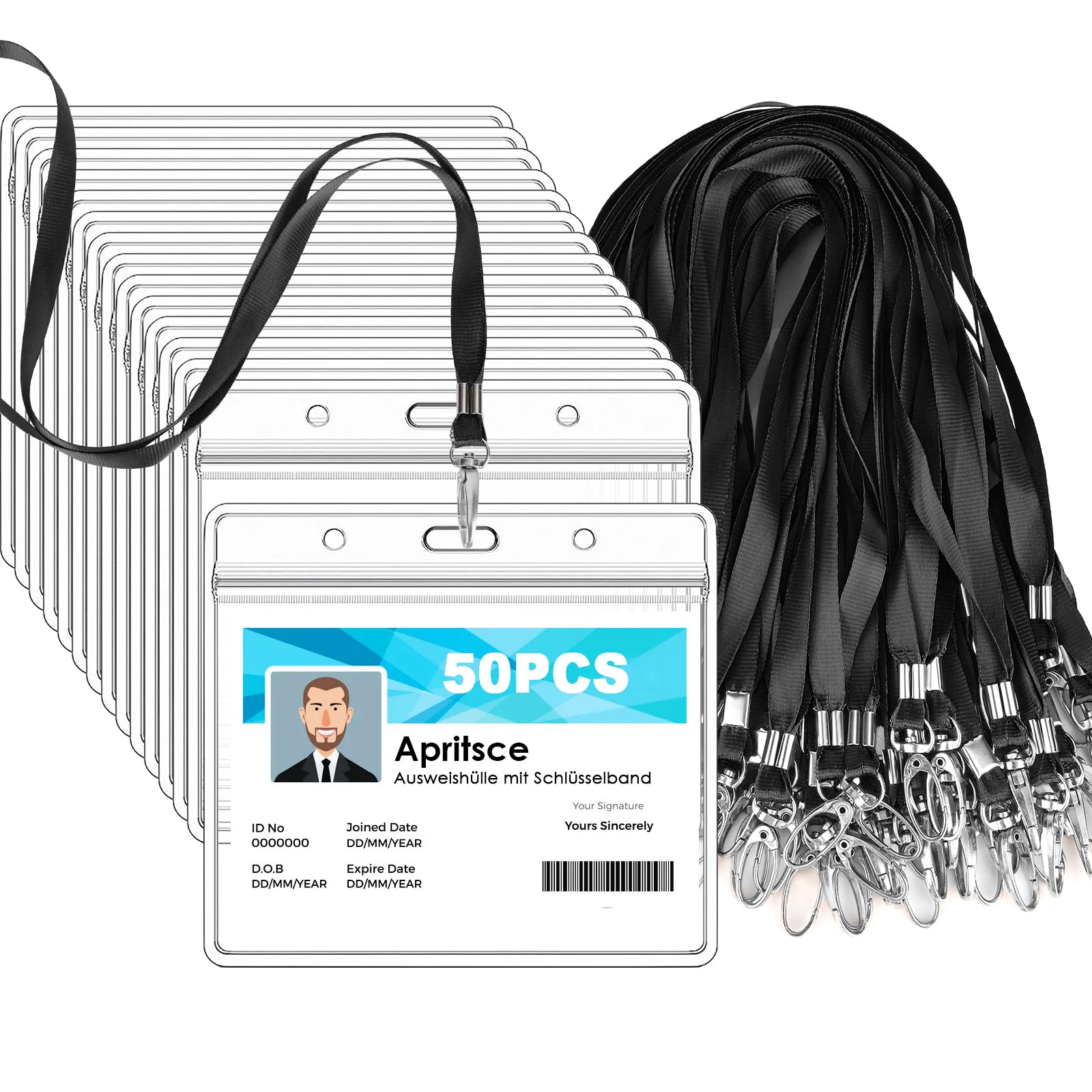 Porte-badge Coulissant En ABS - 10,2x7,6 Cm, Avec Lanière 47 Cm, Fenêtre Transparente, étanche, Scan Direct - 8