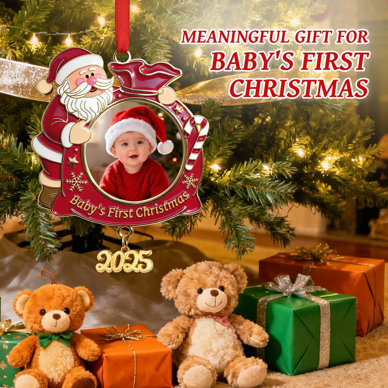 Babys First Christmas Photo Ornament 2025 - My 1st Christmas Picture Frame Ornament for Xmas Tree - Personalized Santa Baby ornaments Boy & Girl, Newborn Gifts - Image 5