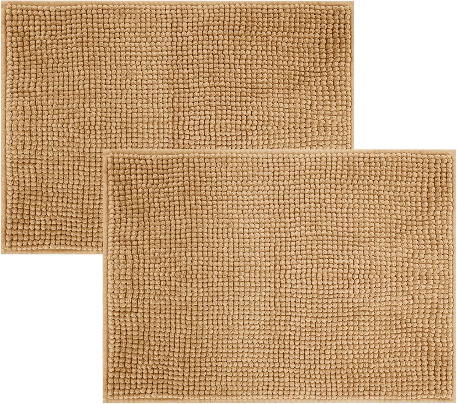Hafaa Beige Bath Mat Non Slip Anti Mould – (2 Pack) 50x80 cm Chenille Bathroom Mat