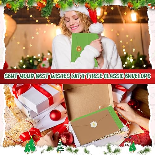 Miniatura 6 de 100 mini sobres de Navidad autoadhesivos de letras de Navidad con 100 calcomanías de sello de cera de Navidad, copo de nieve para letras festivas