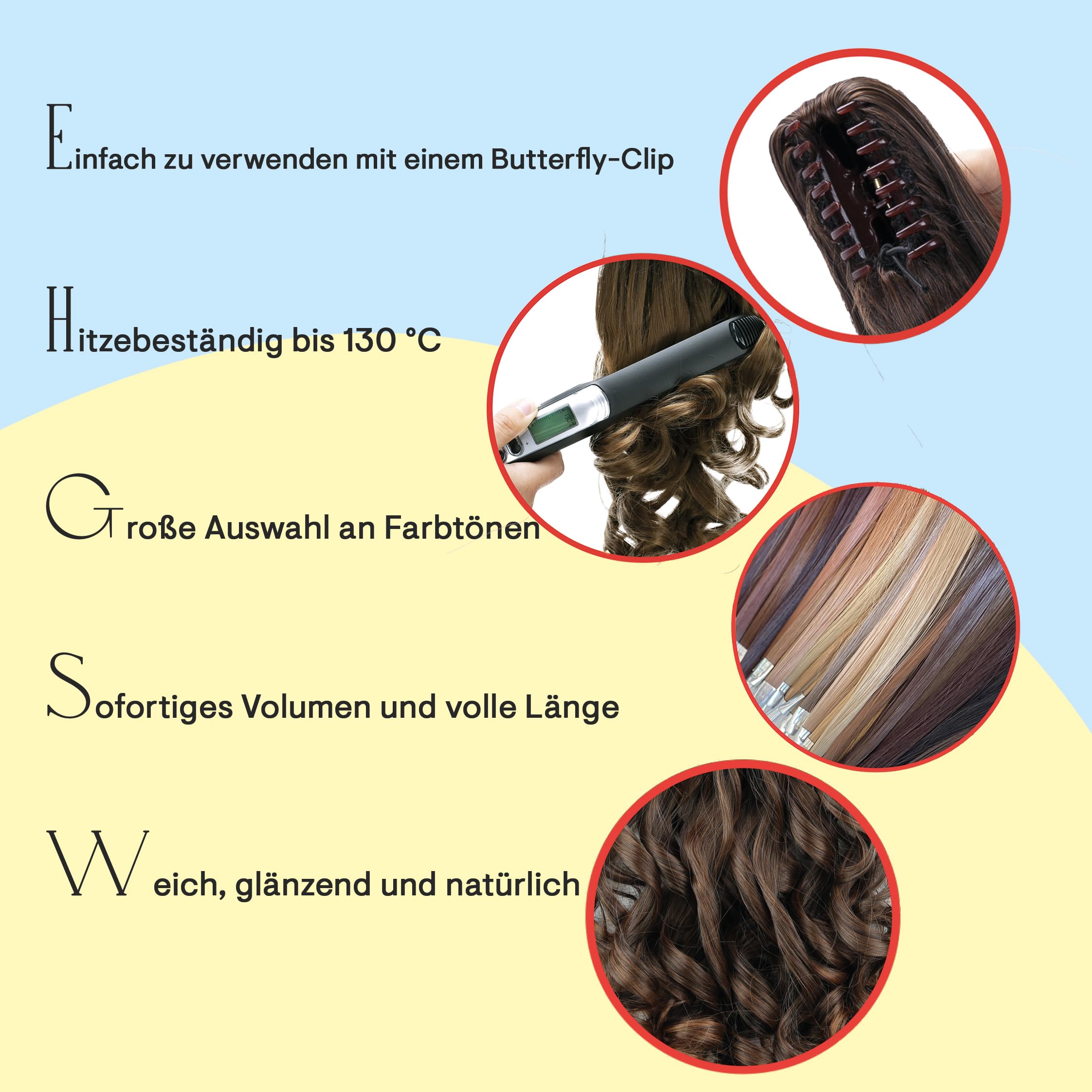 CAISHA 35cm Haarteil Helena Zopf Haarverlängerung mit Butterflyklammer Voluminös Gewellt Blond Mix H91