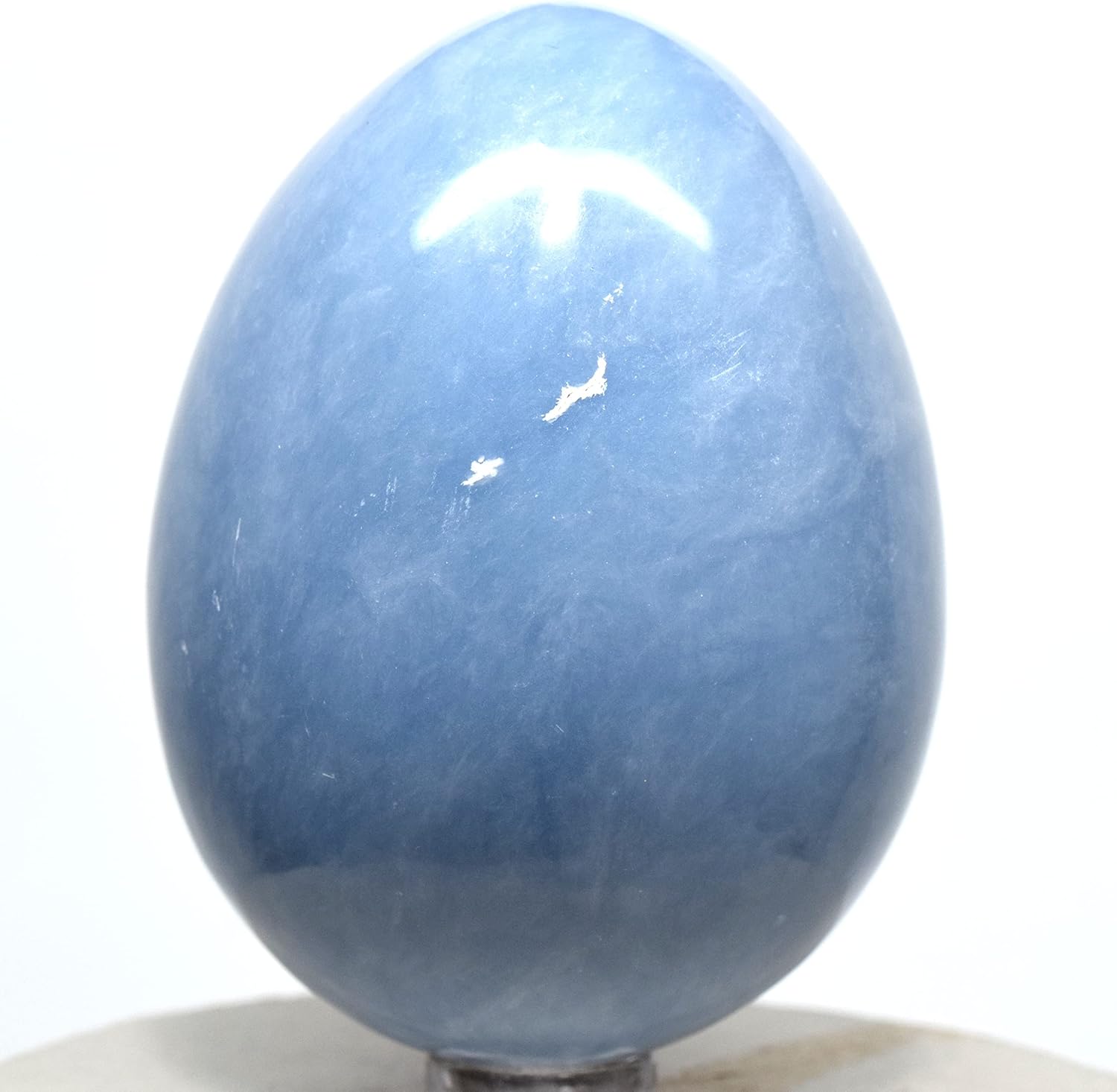 72mm Blue Angelite Egg Natural Crystal Polished Sparkling Angelic Mineral Angel Stone - Peru + Stand