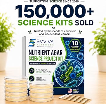 Evviva Sciences Nutrient Agar Petri Dishes Science Project Kit, Pre-Poured Agar Plates for Science Experiments, with Experiment eBook