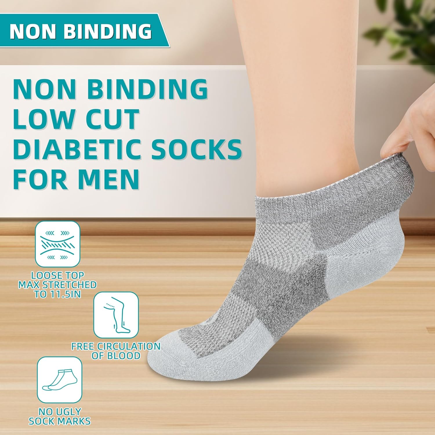 Diabetic Socks for Men,4 & 6 Pairs Low Cut Bamboo Viscose Wide Mens Diabetic Socks Size 9-11 10-13 - Image 2