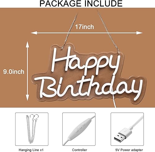 Miniatura 2 de Letrero de neón de feliz cumpleaños para decoración de pared, con interruptor regulable, letreros de luz de neón reutilizables para toda la