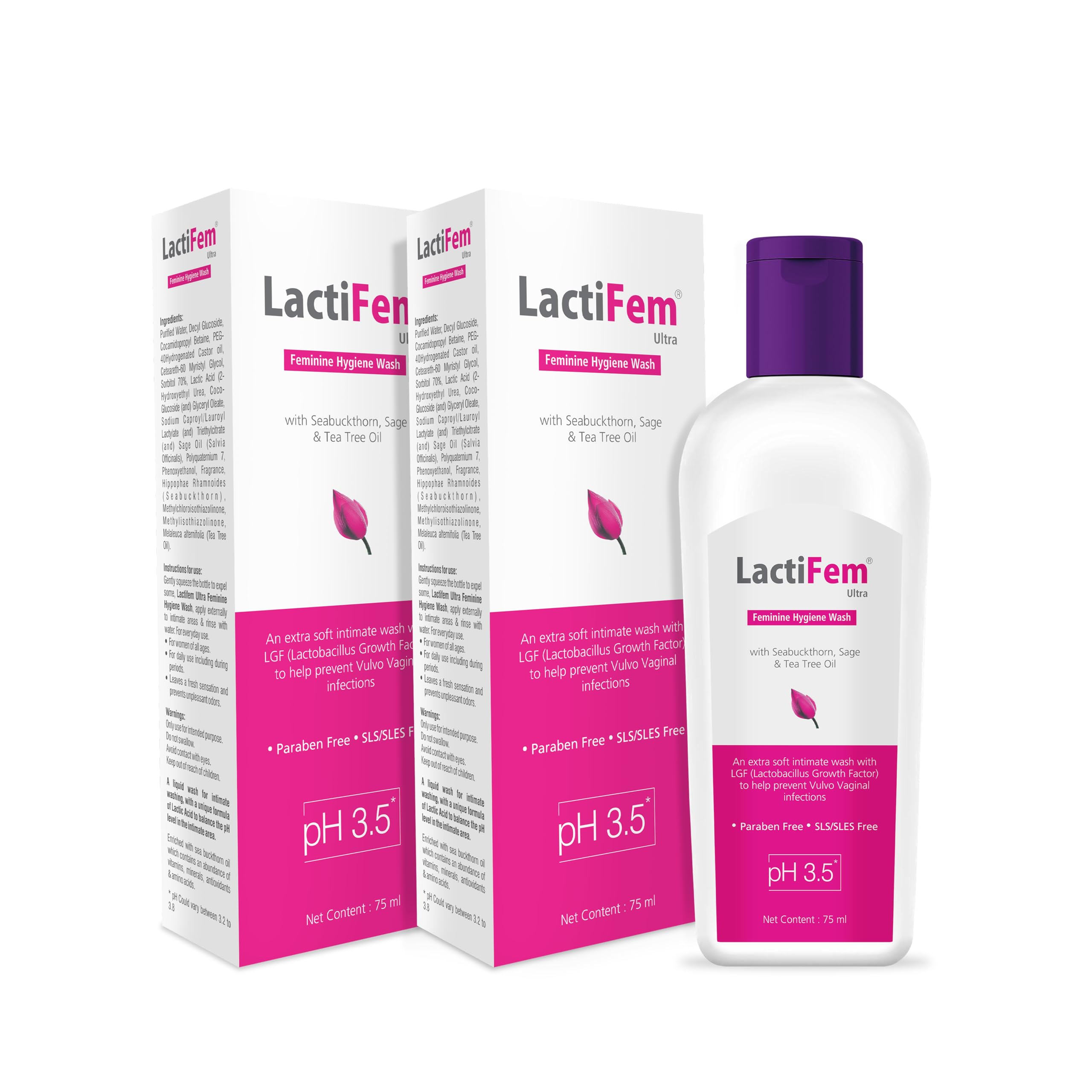 LactiFem Ultra Feminine Hygiene Wash | 75ml x 2 | Extra Soft Intimate Wash | Helps to Prevent Vaginal Infection with pH 3.5 | Paraben-free SLS/SLES Free (Pack of 2)-image-4