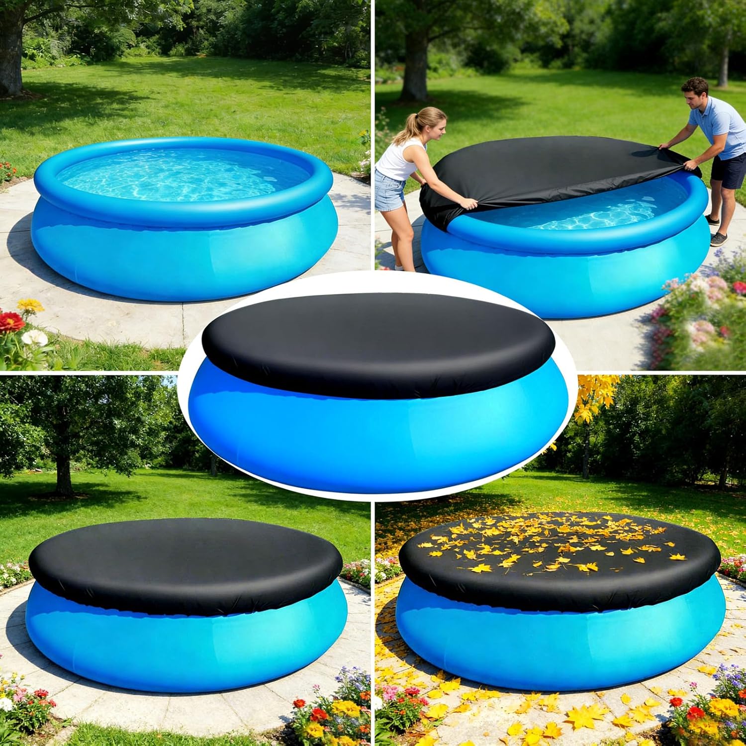 12ft Round Pool Cover 12 ft Round Inflatable Pool Covers Garden Outdoor Above Ground Swimming Pool Shades 144 in Canopy Backyard Adult Pool Accessories