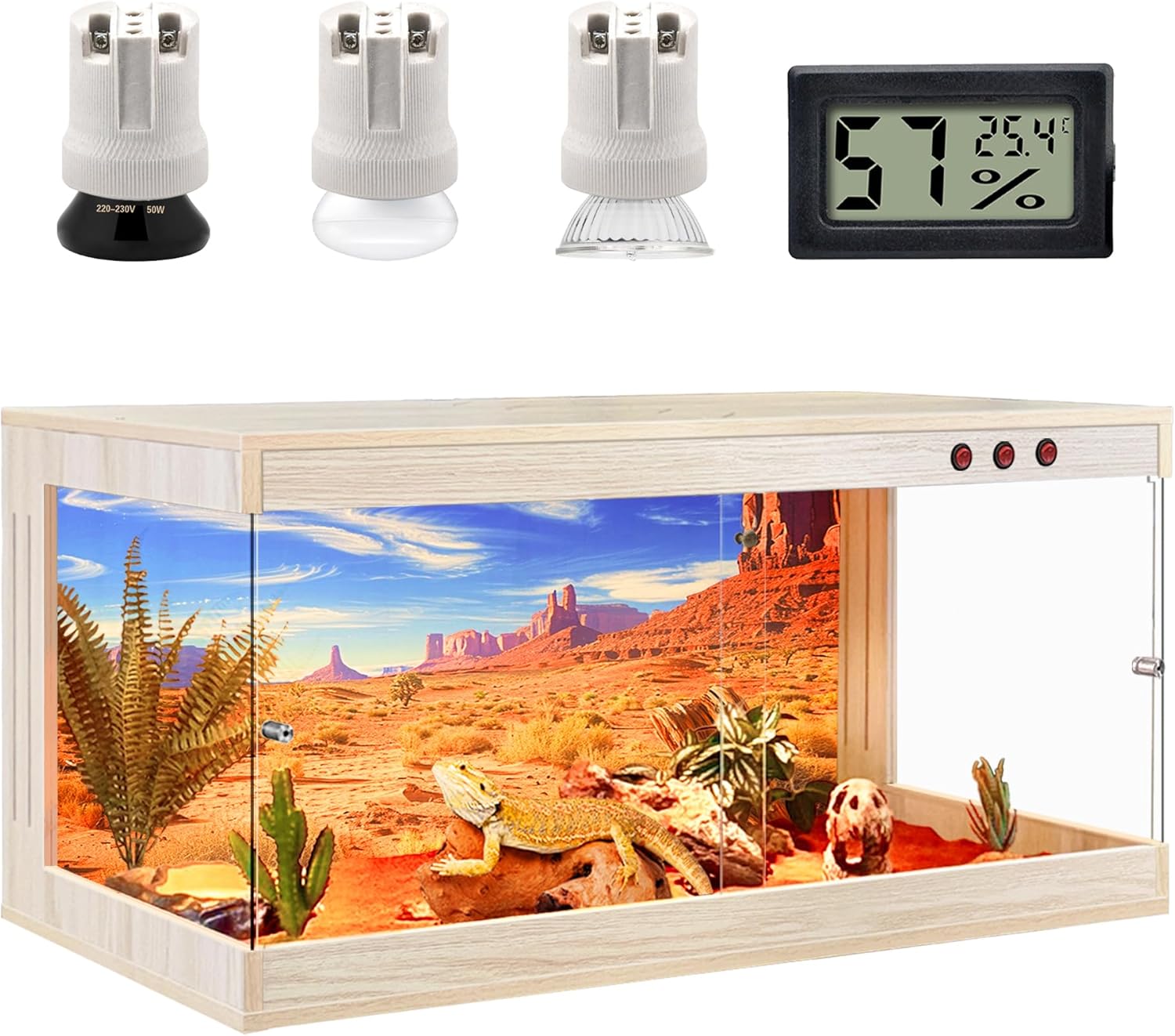 ROYXEN Reptile Enclosure,60 Gallons Reptile Tank with Wooden Top and Lockable Design,Tempered Glass Bearded Dragon Tank for Lizard Gecko Habitat (Oak,40" x 19" x19")