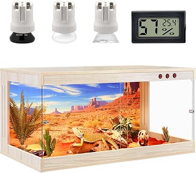 ROYXEN Reptile Enclosure,60 Gallons Reptile Tank with Wooden Top and Lockable Design,Tempered Glass Bearded Dragon Tank for Lizard Gecko Habitat Oak,40" x 19" x19"