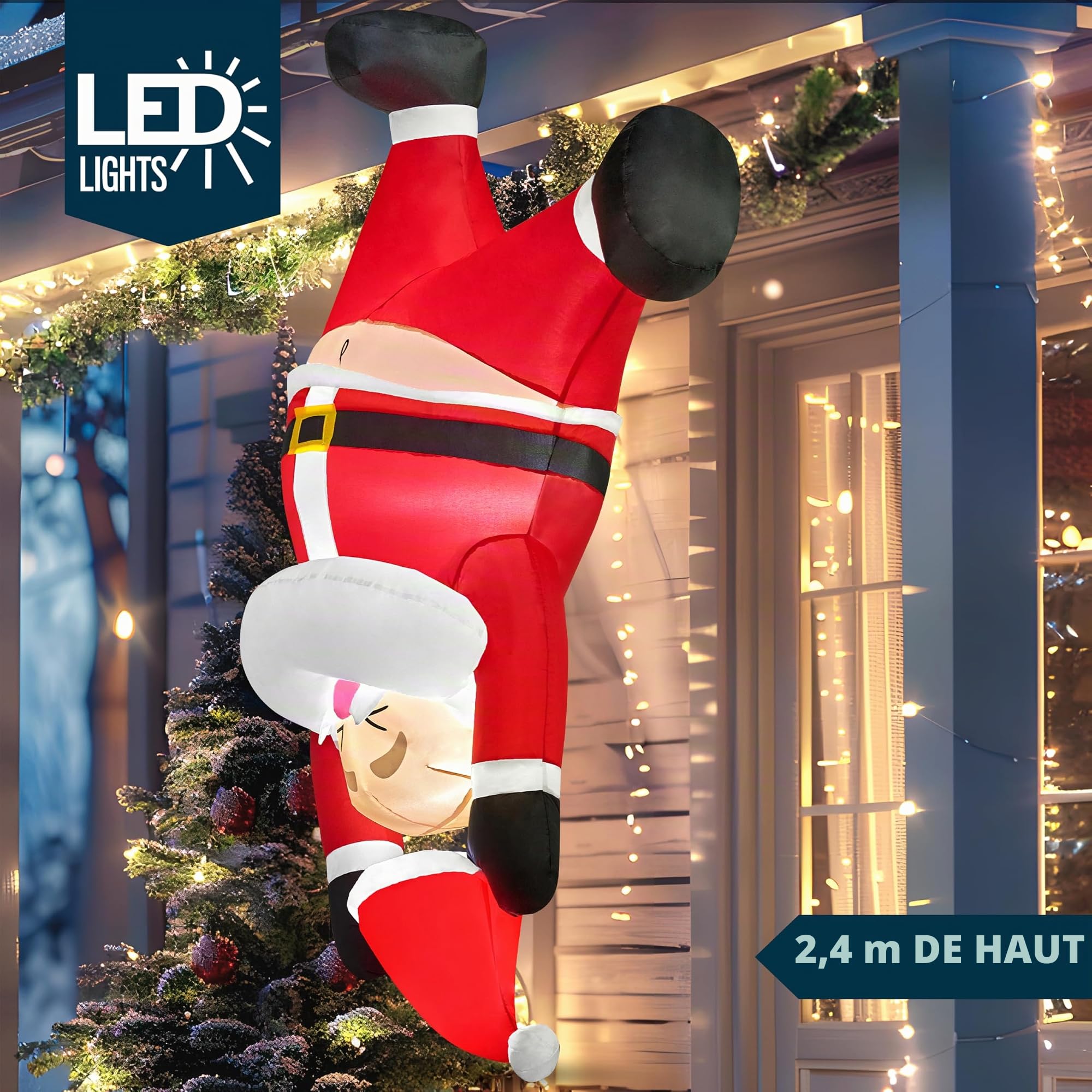 JOIEDOMI Décoration Gonflable de Noël à Suspendre de 1,8 m de Haut, Père Noël Gonflable à Suspendre à l'envers, décoration de Cour Gonflable avec LED intégrée