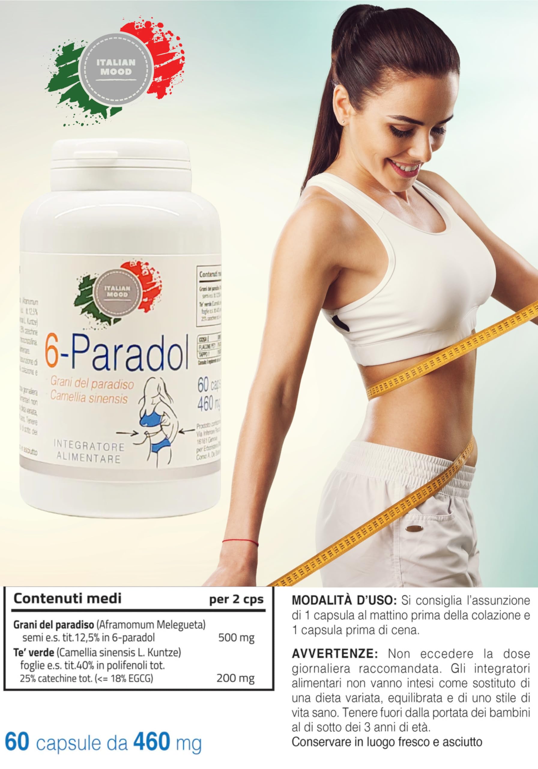 Italian Mood - 6-PARADOL 60 Capsule con Grani del Paradiso (Aframomum Melegueta) e Thé Verde (Camellia Sinensis) - Integratore Termogenico