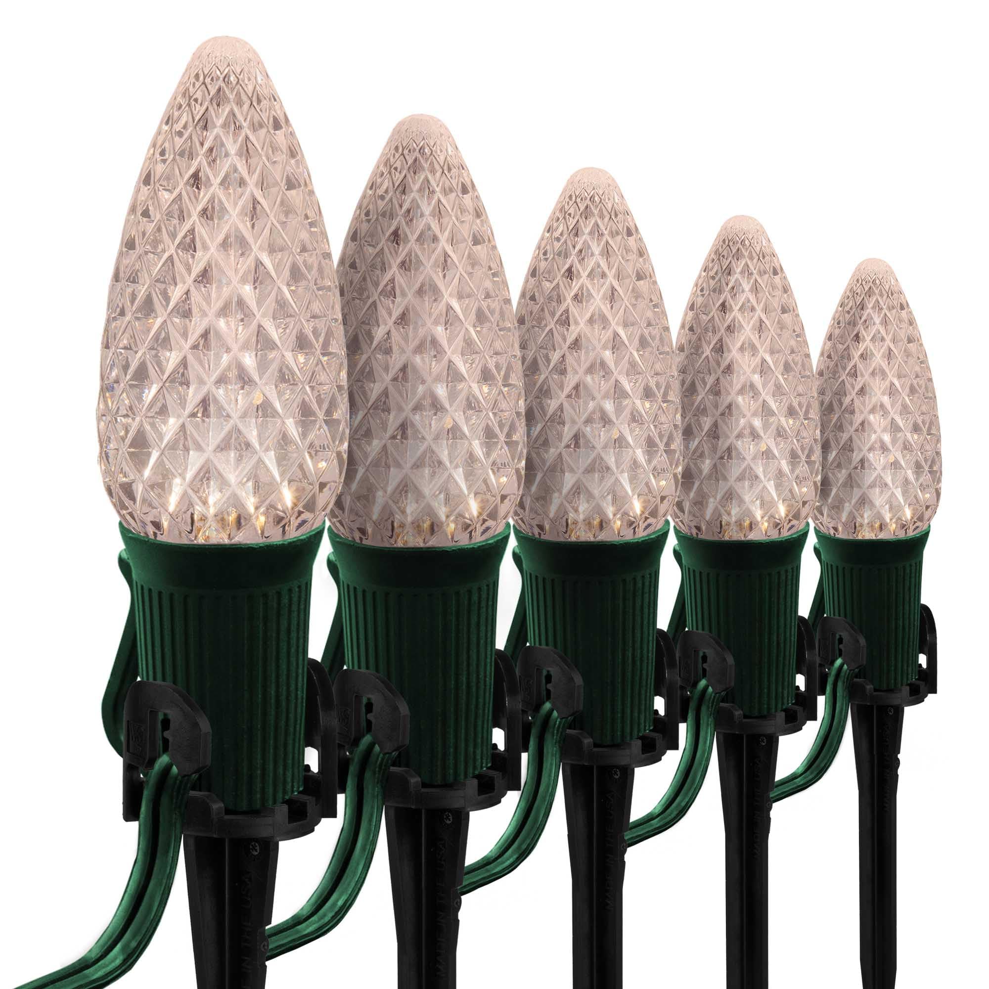 Wintergreen Lighting OptiCore LED C9 Green Christmas Pathway Lights, Heavy Duty Bulbs for Driveway, Walkway Marker, 5" Commercial PathPRO Stakes, 18