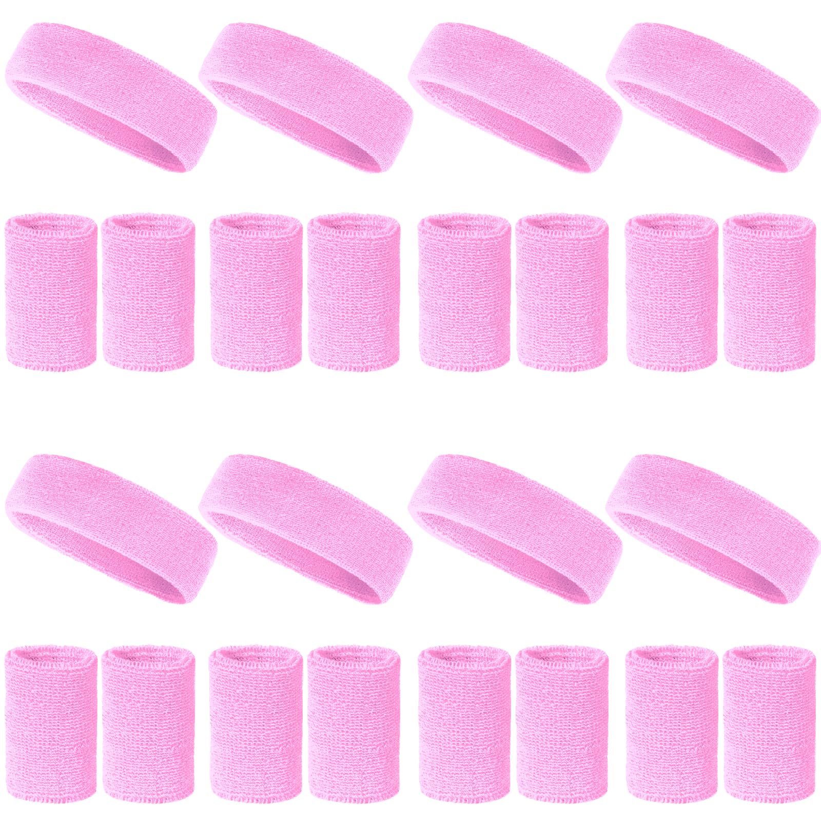 24 Pcs Neon Sweatbands Set Include 8 Pcs Sports Headband and 16 Pcs Cotton Wristbands 80s Neon Sweat Bands Bulk for Gym, Tennis, Basketball, Running, Exercise